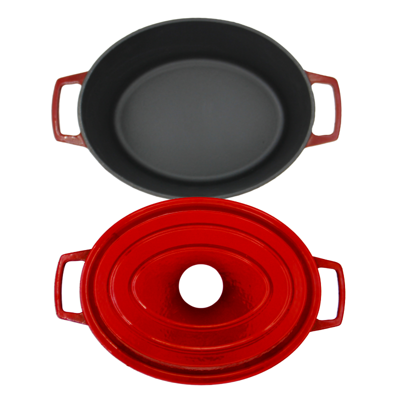 Cocotte ovale en fonte émaillée rouge 4.8Qt pour la cuisson